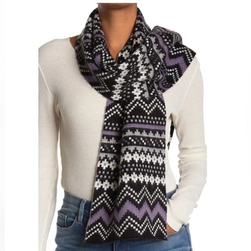 New Frye & Co. Fair Isle Knit Scarf Black Purple